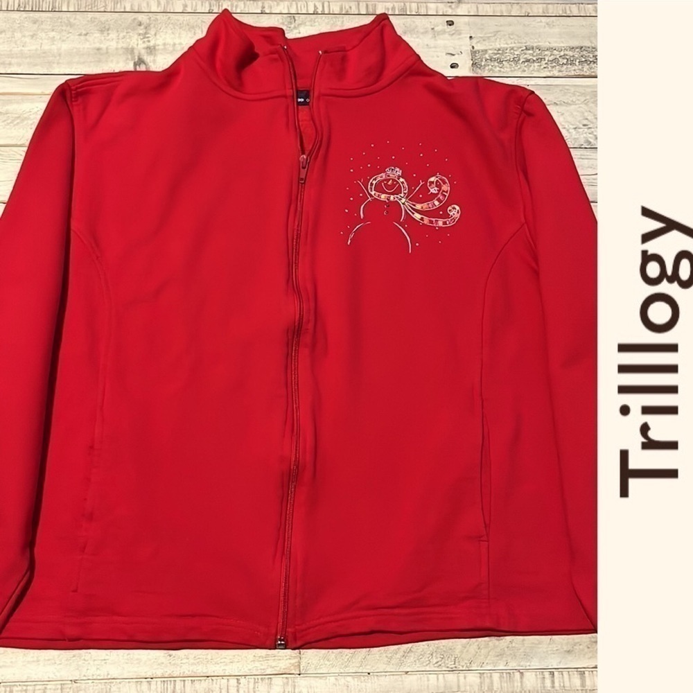 Trilllogy Christmas Zipper‎ Up Snowman Sweater